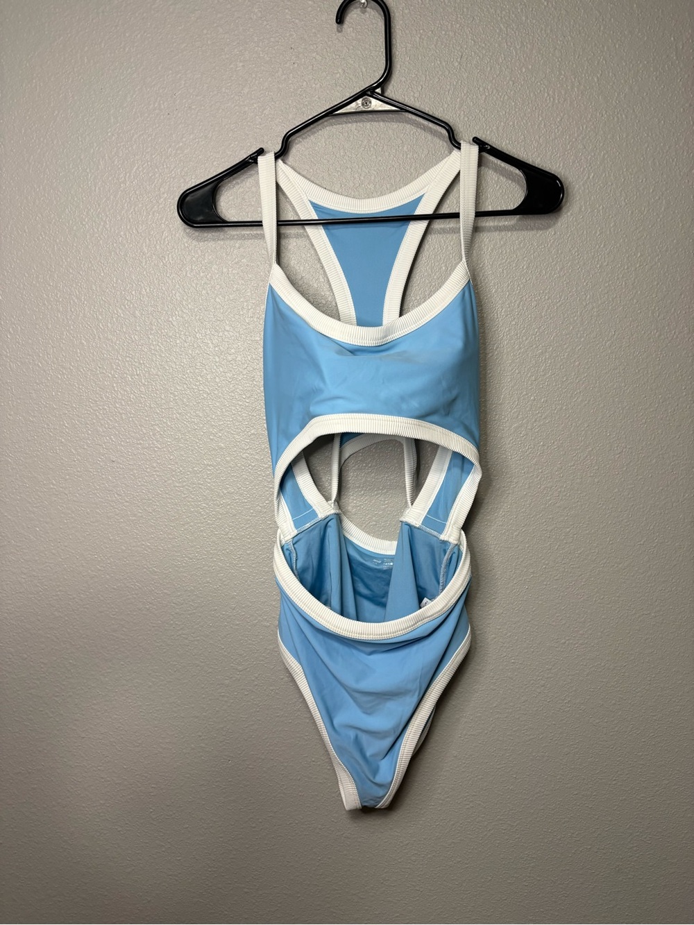 Aerie Pop Cut Out One Piece Swimsuit Light Blue Size Large EUC